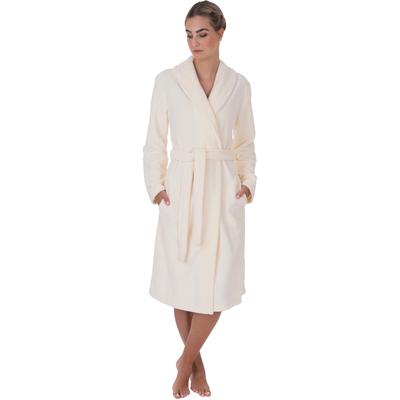 Damenbademantel WEWO FASHION "4022, ideal für Sauna & Spa, Hotelbademantel, Morgenmantel" Gr. S, beige (nature), L:110cm in Gr. S, Velours, Hausmäntel, leicht & kuschelig Image