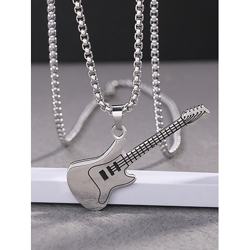 Herrenhalskette mit Gitarrenanhänger – Schmuck aus Edelstahl in Gold und Silber im Rock-Stil für Musikliebhaber und Geschenkanlässe Image