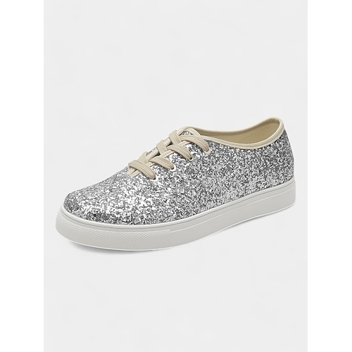 Goldene Glitzer-Sneaker für Damen zum Schnüren – funkelnde, lässige Low-Top-Schuhe für Hochzeitsfeiern, Reisen und den Alltag Image