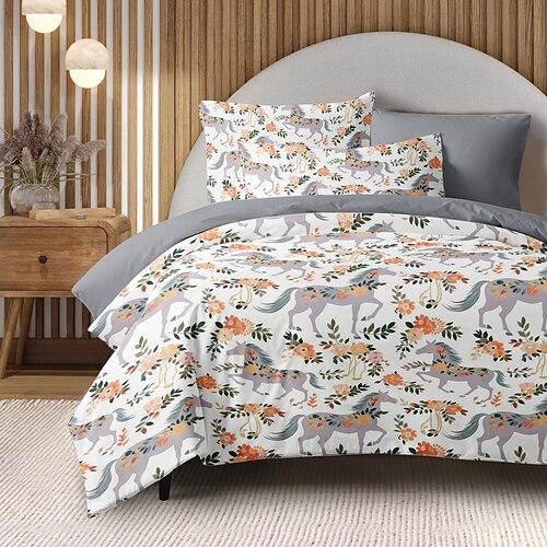 Bettbezug-Set aus 100 % Baumwolle mit Pferdemuster, Bettdecken-Set, weiches Luxus-Bettwäsche-Set, Heimdekoration, Dämmerungsbettwäsche, Geschenk, King-Size-Bett, Queen-Size-Bett Image