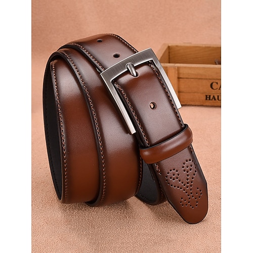 brauner Ledergürtel für Herren – klassisches Schnallendesign mit geprägtem Muster, perfekt für Freizeit- und formelle Anlässe Image