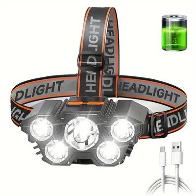 LED Headlights USB Rechargeable Waterproof LED Headlamp 5 Heads for Camping Fishing Emergency Lighting Includes USB Cable