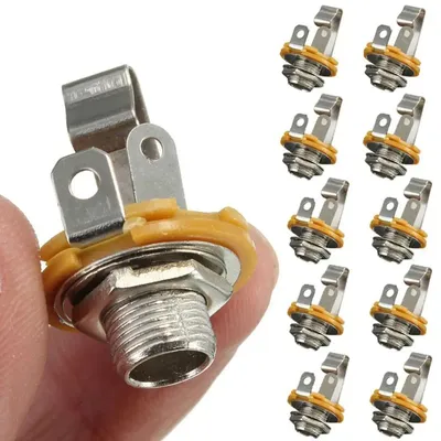 10Pcs Electric Guitar Input Jack For All Electric Guitar & Bass Guitar 1/4"" (6.35mm) Mono Jack Socket Nut & Washer