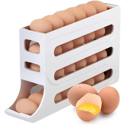 Egg Holder for Fridge, Egg Dispenser Auto Rolling Egg Tray Storage and Organizer, Space-Saving Egg