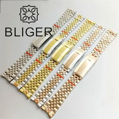 BLIGER 20mm Curved End Link Jubilee Bracelet Silver Gold Rose Gold 904L Stainless Steel Watch Band