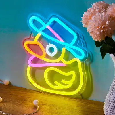 1pc Back Plate Denim Hat Duck Neon Sign, Led Gift Party Holiday USB Powered, Multipurpose Decorative