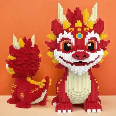 30CM DIY Dragon Building Blocks Assembly Toy Small Particle Puzzle Ornaments 3D Desktop Decoration