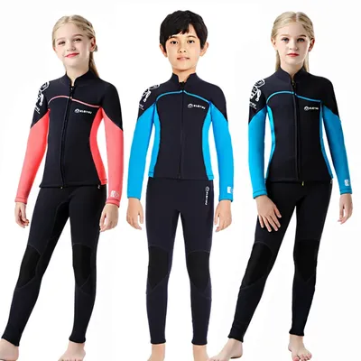 Kids Full Wetsuit - 2.5mm Neoprene Diving Suit, Keeps Warm, Professional Two-Piece Swimsuit for