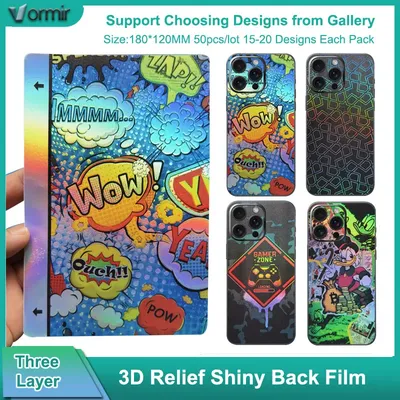 50 PCs 3D Relief Glitter Back Film Phone Skin for Cutting Mahcine Mobilephone Protective Films Back