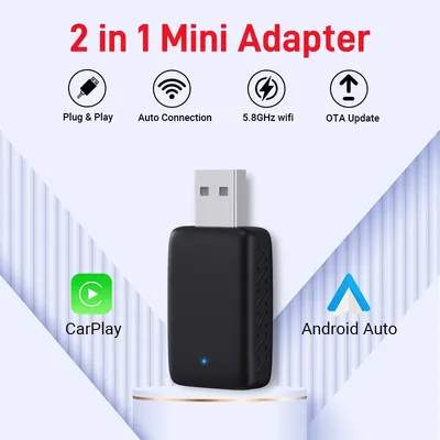 2in1 Wireless Carplay&Android Auto Box 2in1 Wired to Wireless Dongle Automatic Connect Adapter