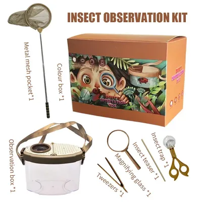 Children’s Bug Observation Box with Magnifying Glass and Mesh Pocket for Catching Insects -