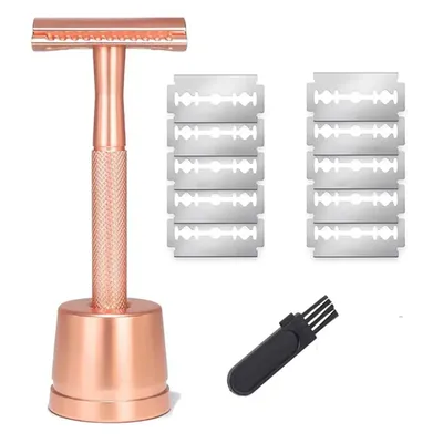 Stainless Steel Double Edge Safety Shaving Razor Men Metal Reusable Razor Stand Metal Razor Blades Man