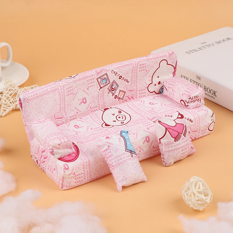 3pcs/set Dollhouse Small Cute Floral Fabric Sofa Set Furniture With 2 Pillow Furniture Accessories For Doll House Decor Toys
