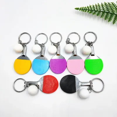 7Pcs Fashion Table Tennis Racket Keychain Ping Pong Paddle Bat Pendant Sports Car Key Ring Pendant