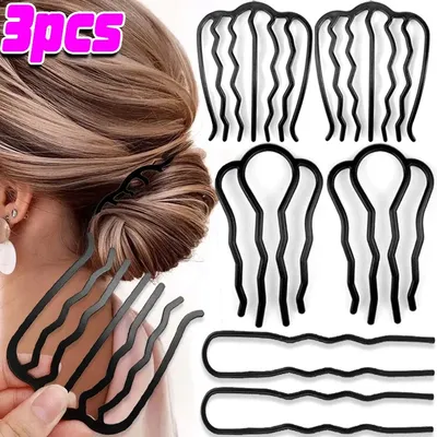 Black Metal Hairs Fork Clip Women Bride Hair Pin Combs Messy Bun Hairpin Clip Hooks Side Combs Updo