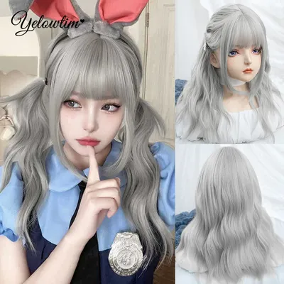 Synthetic wig Female long hair internet celebrity full head set big wave lolita cute natural bangs