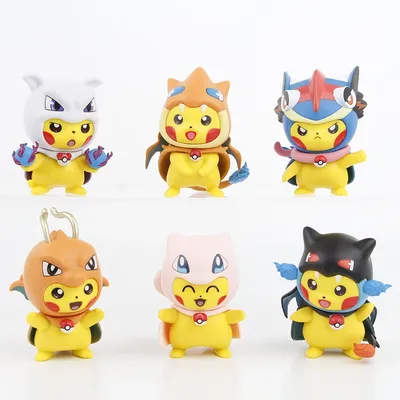 New 6pcs/set Pokemon Pikachu as Charizard Mew Figure Toys 7cm