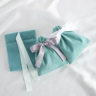 10pcs Green Jewelry Velvet Bag Ribbon Bowknot Pouches Gift Display Packing Storage Wedding Favors