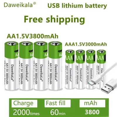 New AA 1.5V 3800mah +1.5V AAA 3000mAh rechargeable Li-Ion battery flashlight toy watch MP3 player