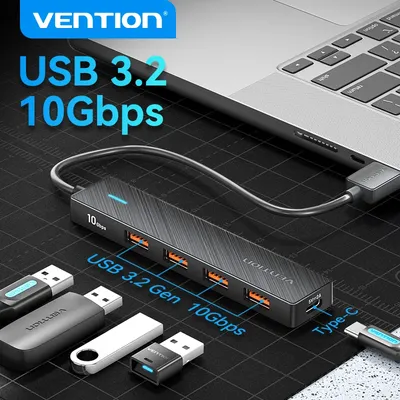 Vention Usb Hub 4 Port ABS Hub USB 3.2 10Gbps for Laptop Multi Splitter Adapter For Xiaomi Macbook