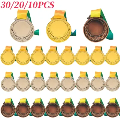 10/20/30pcs Winner Award Medal with Neck Ribbon Gold Silver Bronze Award Medal Round for School