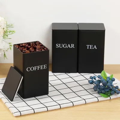 3Pcs Coffee Bean Storage Canisters Tea Sugar Vacuum Sealed Jars Iron Canisters Heat Kitchen Cream