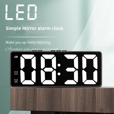 LED Mirror Table Clock Digital Alarm Snooze Display Time Desktop Electronic Table Clocks Desktop