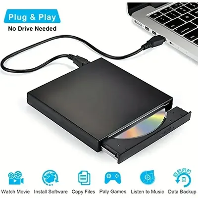 External CD DVD Drive, USB 2.0 Slim Protectable External CD-RW Drive DVD-ROM Player for Laptops