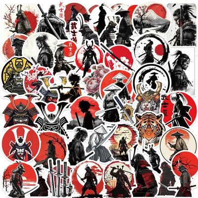 50Pcs Japanese Samurai Bushido Stickers Waterproof DIY Cool Gift DIY Stickers for Guitar Helmet Phone Laptop Stickers