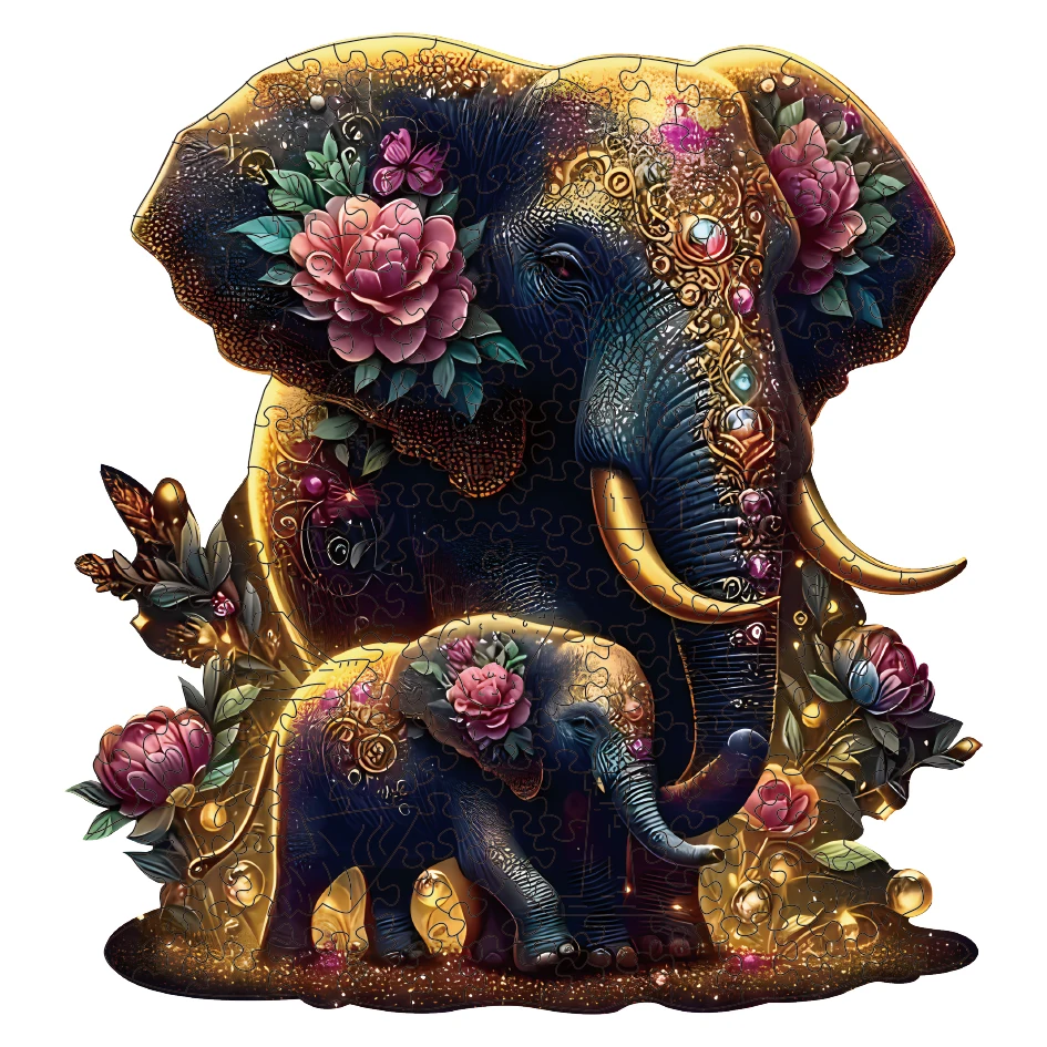 Elephant Wooden Puzzle, Unique Shaped Pieces Wooden Jigsaw Puzzles for Adults, Ghristmas Gift Family Game Home Decor