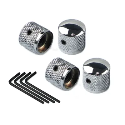 FLEOR 4pcs Metal Knobs Guitar Bass Control Knobs Potentiometer Caps Dome Top with Wrench,Chrome/Black