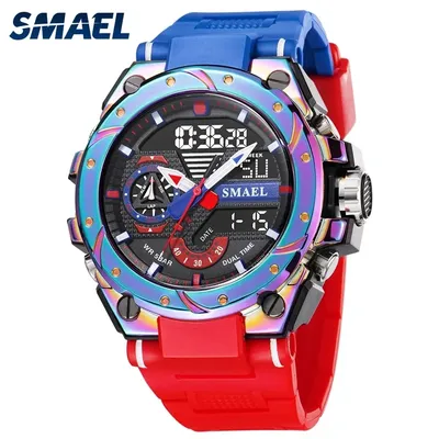 SMAEL Sport Quartz Watches LED DisplayShock Resistant 50M Waterproof Alarm Clock Analog Digitals