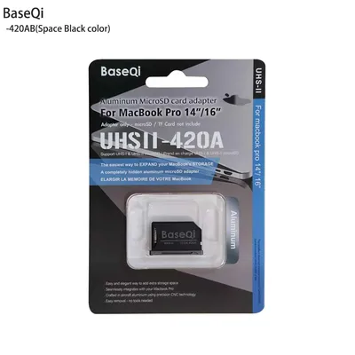 BaseQi for MacBook Pro 14inch 16inch M1/M2/M3/M4 Space Black Micro sd Card Adapter Aluminum Mac Pro
