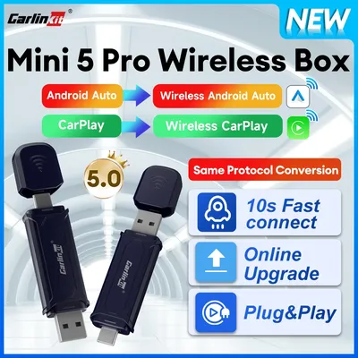 New Mini 5 Pro CarlinKit 5.0 Android Auto CarPlay 2In1 Wireless Adapter Online Upgrade BT WiFi Auto
