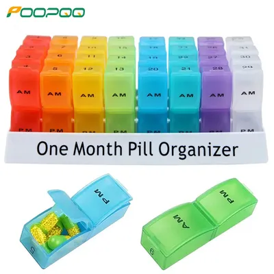 One Month Pill Organizer 2 Times A Day AM/PM for Vitamins, Fish Oil, Supplement, 31 Day Pill Box