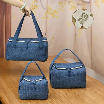 Chinese Handbag Inner Adjustable Free Tea Cup Bags, Car Carrying Outdoor Tea Set Organizer,
