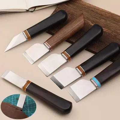 Flat/Oblique Head Leather Cutting Knife Hand Carving Craft Tool DIY Leather Vegetable Tanning
