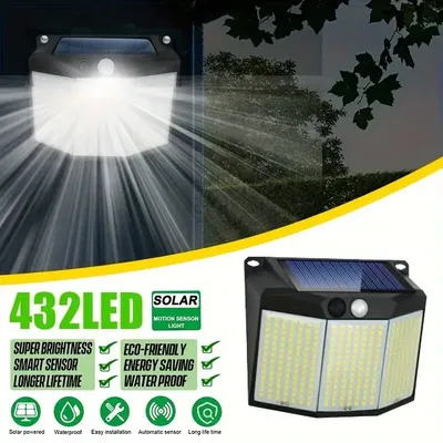 432LED Solar Motion Sensor Light Outdoor Waterproof 3 Lighting Modes Security Street Lamp for
