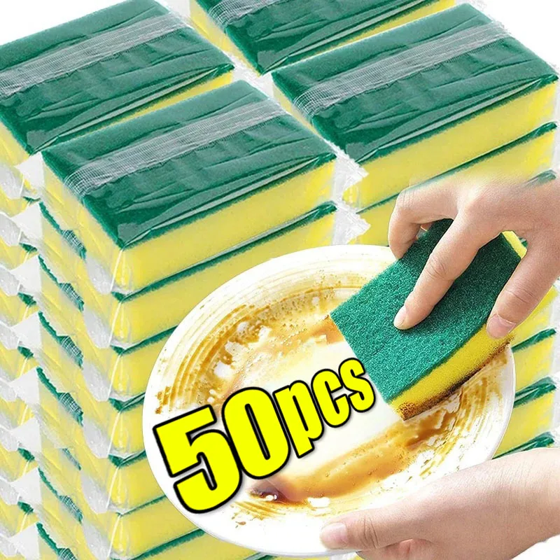 50/2Pcs Kitchen Dishwashing Soft Sponge Absorbent Clean Rub Pot Rust Scouring Pad Removing Kits Household Cleaning Brush Sponge
