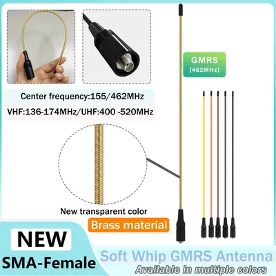 Soft Whip Antenna RH771 GMRS (462MHz) Antenna SMA-Female 155/462mhz VHF UHF For Baofeng GM-15 Pro