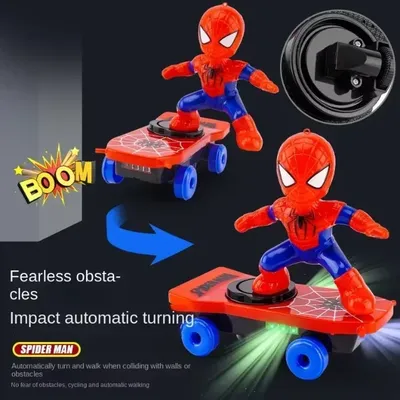 New Spiderman Automatic Flip Rotation Skateboard Acousto-Optic Car Electric Music Toy Stunt Scooters