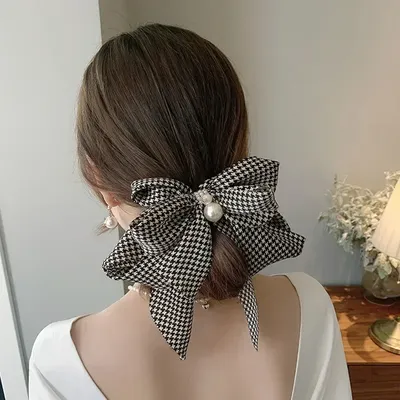 Korean retro houndstooth big bow hairpin temperament flower back of the head top clip spring clip