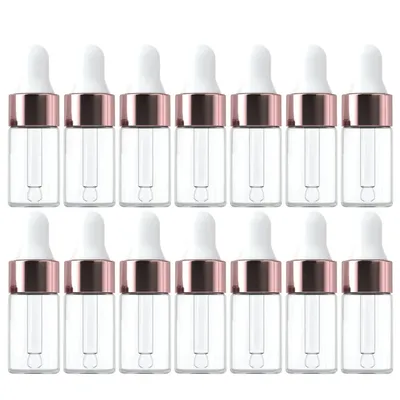10/20pcs Mini Dropper Bottles Glass Empty Essential Oil Aromatherapy Bottles Rose Gold Cap Pipettes Bottles 1ml 2ml 3ml 5ml