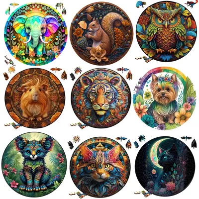 Pretty Wooden Jigsaw Puzzles For Kids Adults Cute elephant Colorful cat Intellectual Toy circle