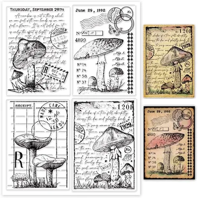 1Sheet Vintage Mushroom Clear Stamps Mushroom Background Silicone Stamps for Card Making c
