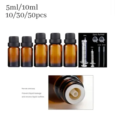 10pcs/30PCS 5ML/10ML Amber Brown Drop Bottle Massage Oil Pipette Glass Aromatherapy Liquid Essential Basic Refillable