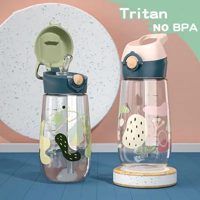 450ML Cute Children Drinking Kettle Plastic Portable School Cup Kids Water Bottle With Healthy Straw