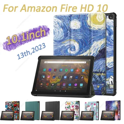PU Leather Case Cover For Amazon Kindle Fire HD 10 13th Gen 2023 10.1inch Trifold Stand Protective