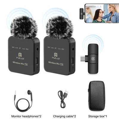 PULUZ Wireless Lavalier Microphone Portable Audio Video Recording Mini Mic for iPhone Android