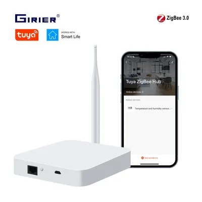 GIRIER Tuya ZigBee Gateway Hub with Antenna Smart Gateway Bridge Wired Mesh Hub for Home Automation